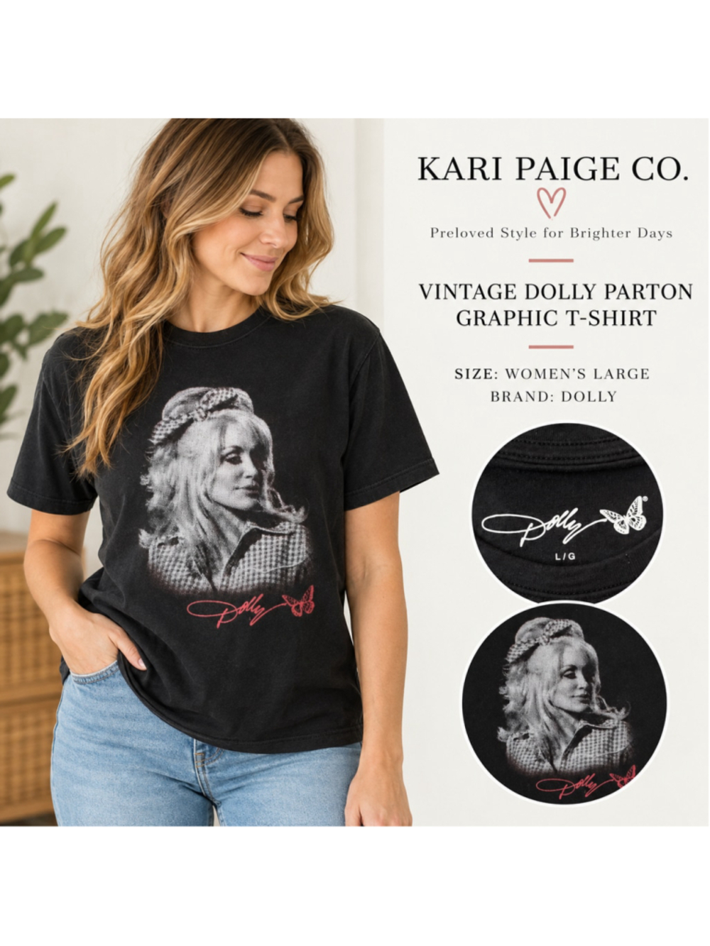 Women's Mad Engine Dolly Parton Graphic Tee Black Pink Size L